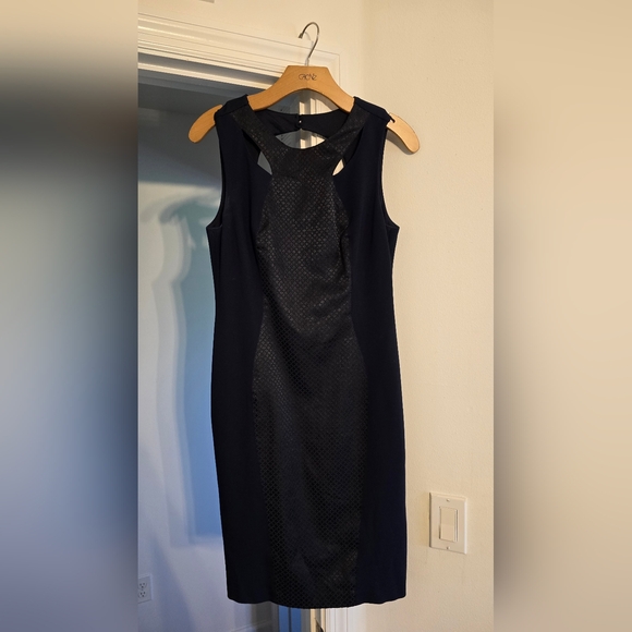 Cache Dress Womens Sleeveless Blue Textured Sheath Open Back Date Night Size 6 - Picture 7 of 10